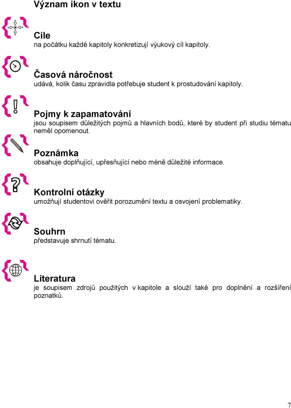 Pojmy k zapamatování jsou soupisem důležitých pojmů a hlavních bodů, které by student při studiu tématu neměl opomenout.