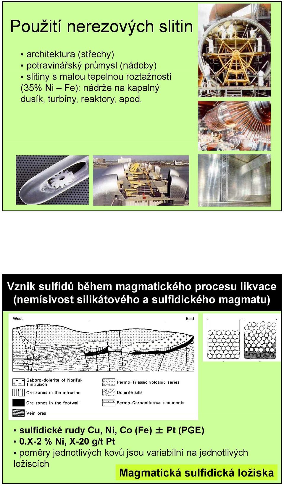 Vznik sulfidů během magmatického procesu likvace (nemísivost silikátového a sulfidického magmatu) sulfidické