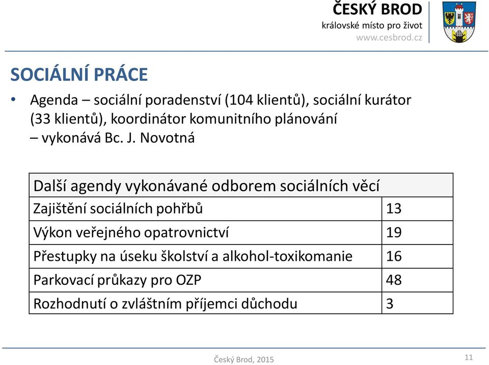 Novotná Další agendy vykonávané odborem sociálních věcí Zajištění sociálních pohřbů 13 Výkon