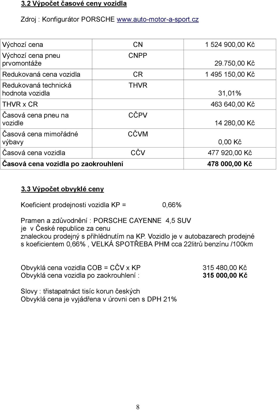 280,00 Kč 0,00 Kč Časová cena vozidla CČV 477 920,00 Kč Časová cena vozidla po zaokrouhlení 478 000,00 Kč 3.