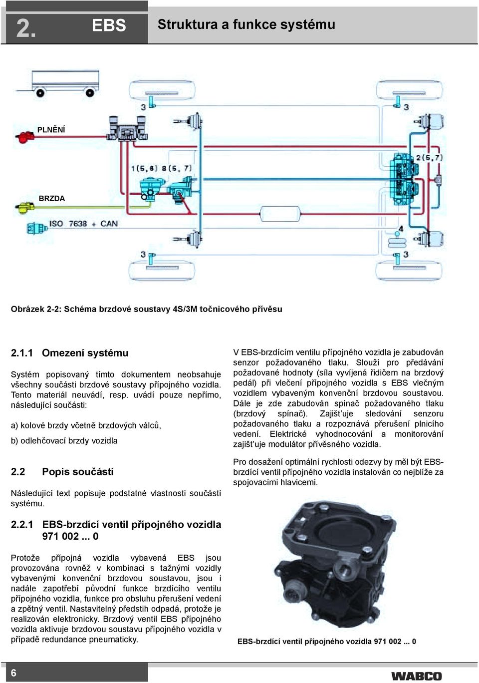 uvádí pouze nepřímo, následující součásti: a) kolové brzdy včetně brzdových válců, b) odlehčovací brzdy vozidla 2.2 Popis součástí Následující text popisuje podstatné vlastnosti součástí systému.