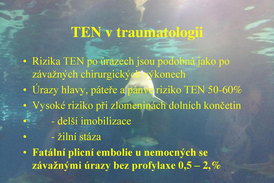 Vysoké riziko při zlomeninách dolních končetin - delší imobilizace - žilní