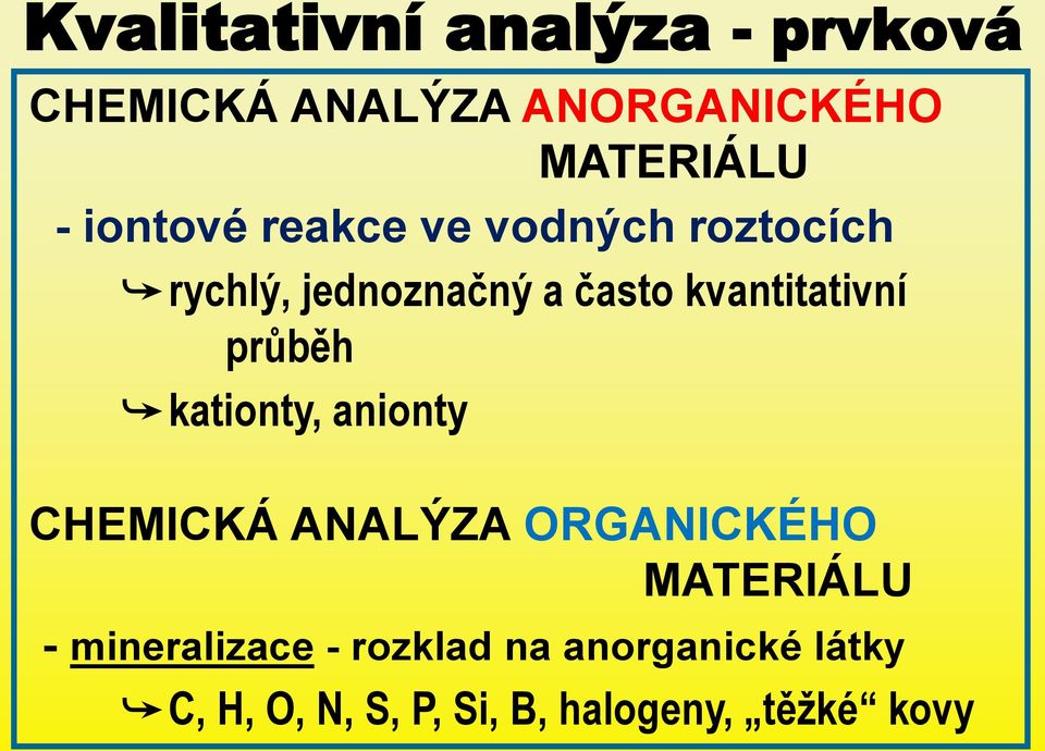 kationty, anionty CHEMICKÁ ANALÝZA ORGANICKÉHO - mineralizace -