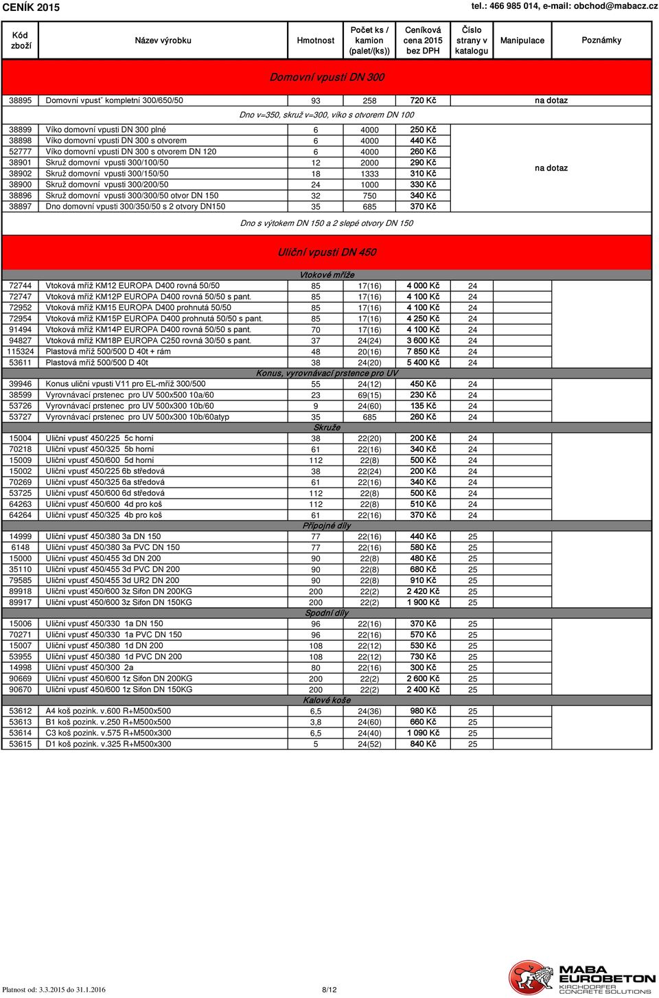 1333 310 Kč 38900 Skruž domovní vpusti 300/200/50 24 1000 330 Kč 38896 Skruž domovní vpusti 300/300/50 otvor DN 150 32 750 340 Kč 38897 Dno domovní vpusti 300/350/50 s 2 otvory DN150 35 685 370 Kč