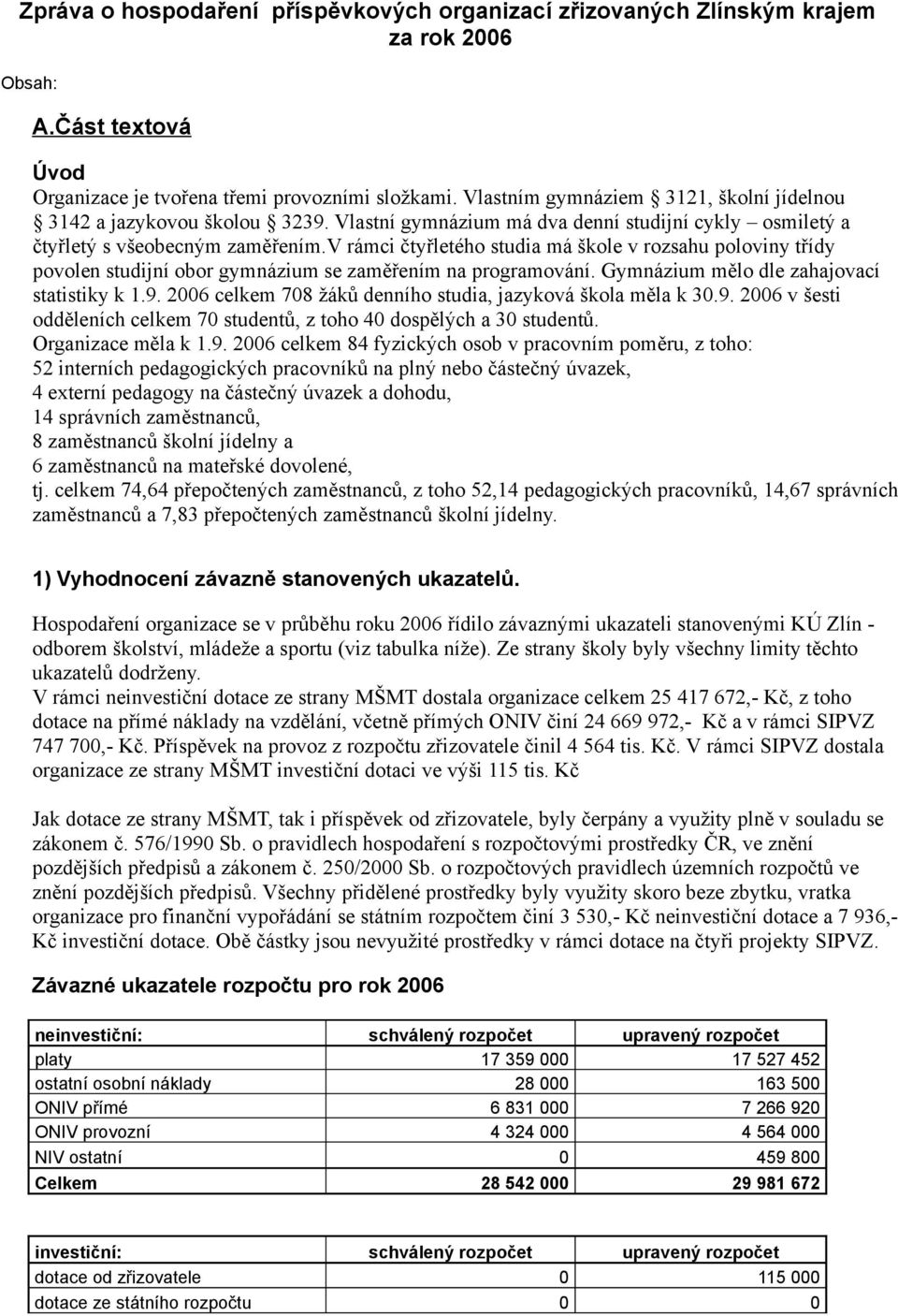 v rámci čtyřletého studia má škole v rozsahu poloviny třídy povolen studijní obor gymnázium se zaměřením na programování. Gymnázium mělo dle zahajovací statistiky k 1.9.