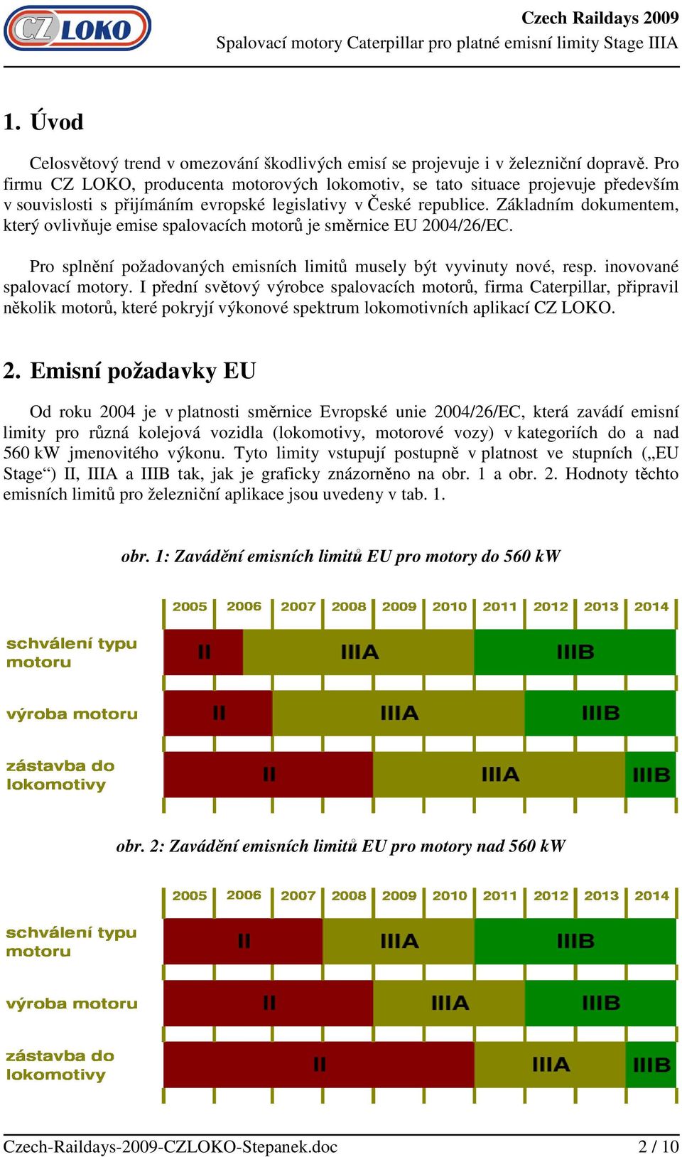 Základním dokumentem, který ovlivňuje emise spalovacích motorů je směrnice EU 2004/26/EC. Pro splnění požadovaných emisních limitů musely být vyvinuty nové, resp. inovované spalovací motory.