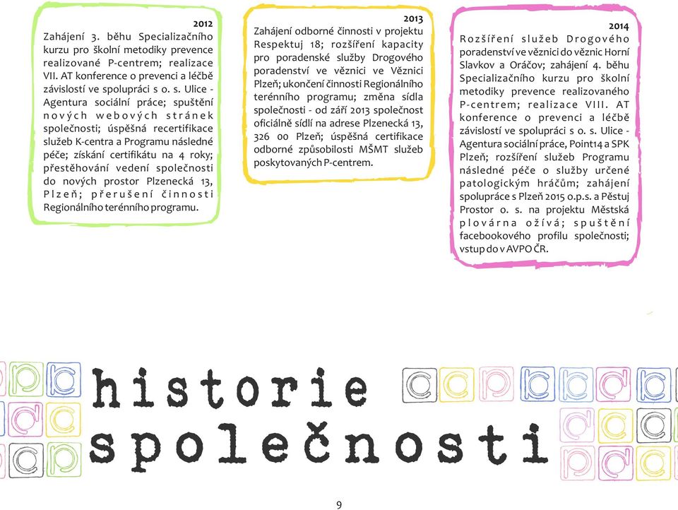 o. s. Ulice - Agentura sociální práce; spuštění n o v ý c h w e b o v ý c h s t r á n e k společnosti; úspěšná recertifikace služeb K-centra a Programu následné péče; získání certifikátu na 4 roky;