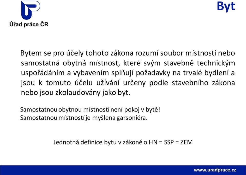 užívání určeny podle stavebního zákona nebo jsou zkolaudovány jako byt.