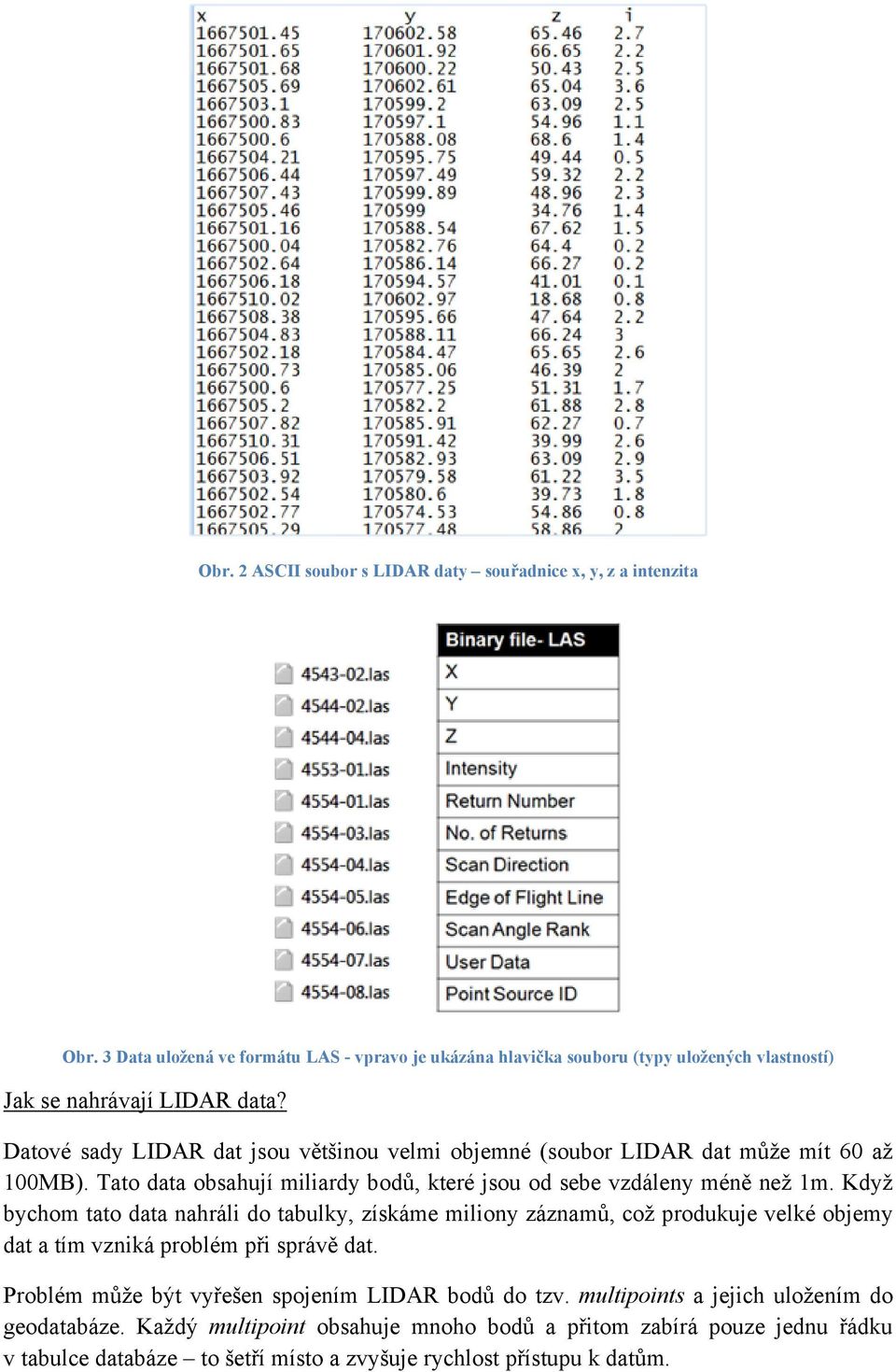 Datové sady LIDAR dat jsou většinou velmi objemné (soubor LIDAR dat může mít 60 až 100MB). Tato data obsahují miliardy bodů, které jsou od sebe vzdáleny méně než 1m.