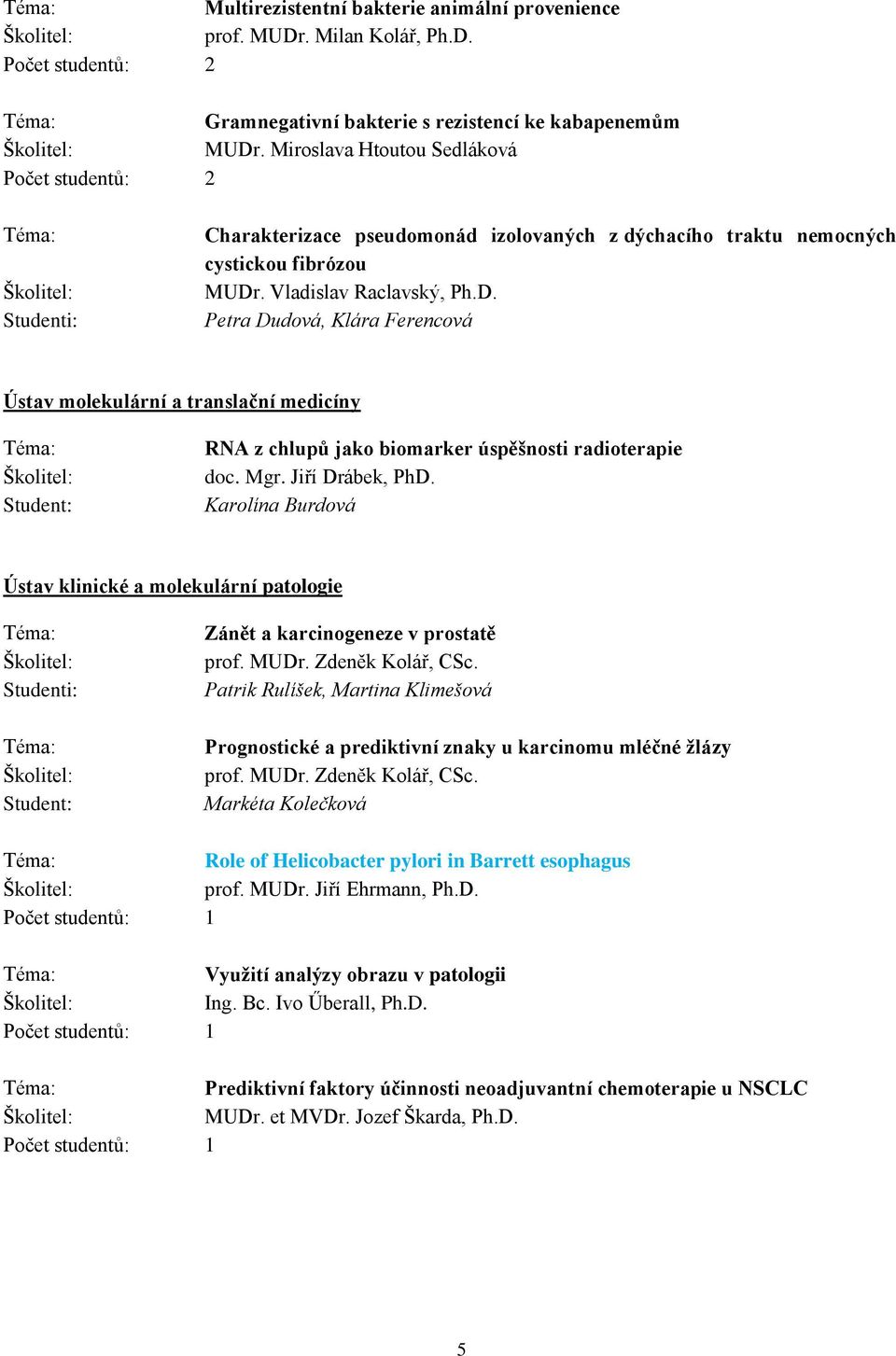 . Vladislav Raclavský, Ph.D. Petra Dudová, Klára Ferencová Ústav molekulární a translační medicíny RNA z chlupů jako biomarker úspěšnosti radioterapie doc. Mgr. Jiří Drábek, PhD.