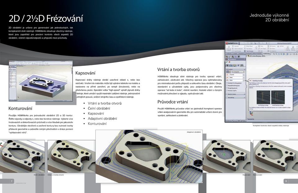 Konturování Použijte HSMWorks pro jednoduché obrábění 2D a 3D kontur. Řiďte nájezdy a odjezdy s, nebo bez korekce nástroje.