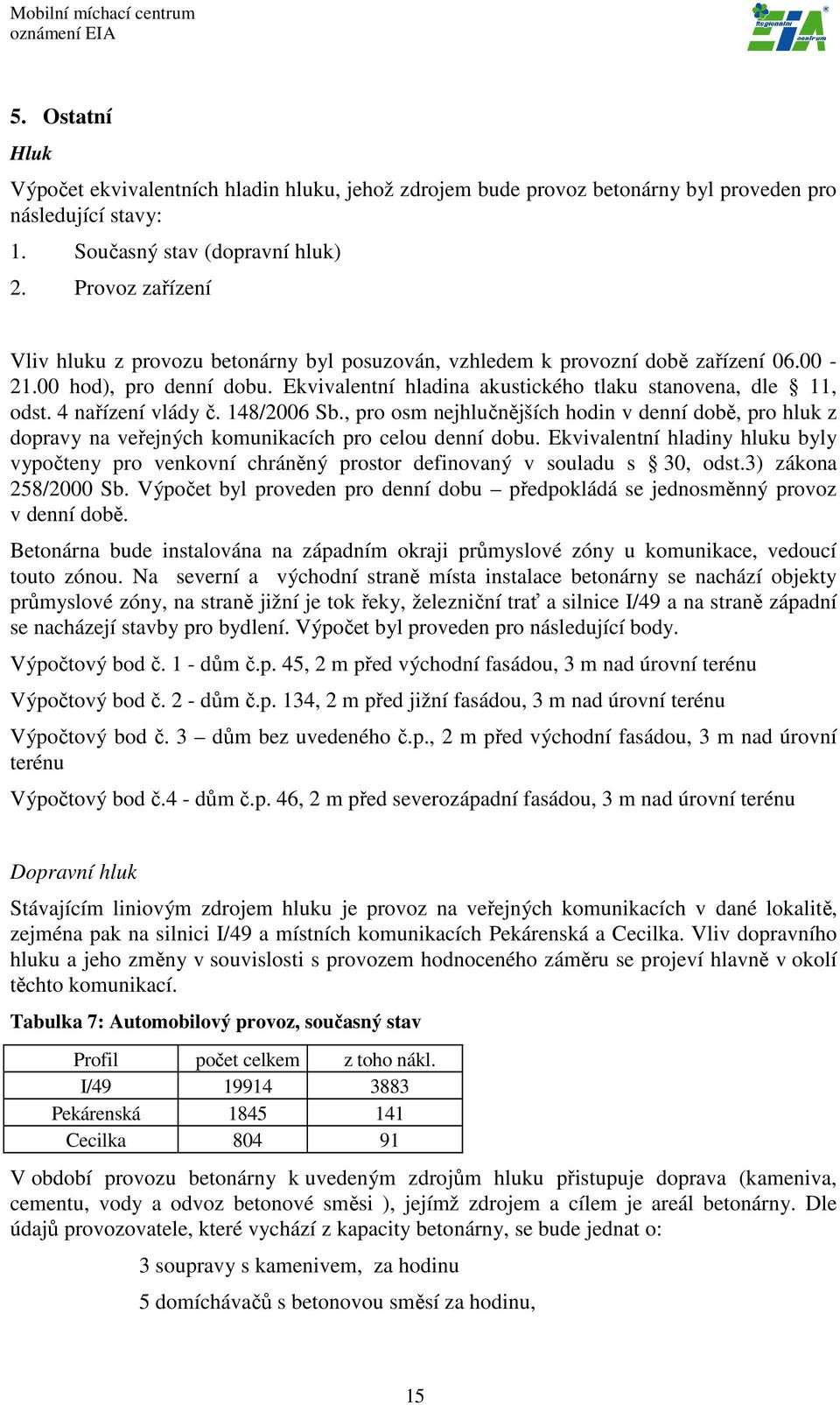 4 nařízení vlády č. 148/2006 Sb., pro osm nejhlučnějších hodin v denní době, pro hluk z dopravy na veřejných komunikacích pro celou denní dobu.