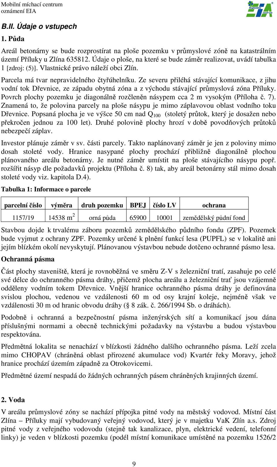 Ze severu přiléhá stávající komunikace, z jihu vodní tok Dřevnice, ze západu obytná zóna a z východu stávající průmyslová zóna Příluky.