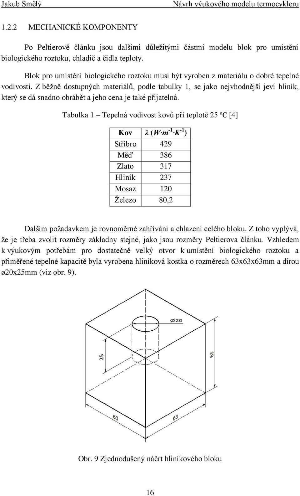 Z běţně dostupných materiálů, podle tabulky 1, se jako nejvhodnější jeví hliník, který se dá snadno obrábět a jeho cena je také přijatelná.