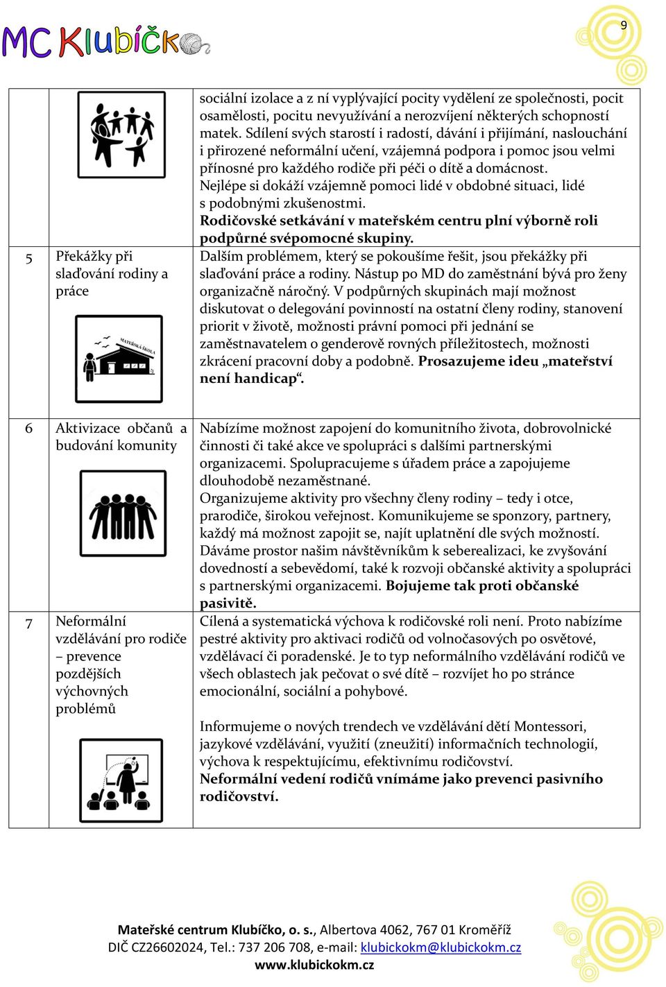 Nejlépe si dokáží vzájemně pomoci lidé v obdobné situaci, lidé s podobnými zkušenostmi. Rodičovské setkávání v mateřském centru plní výborně roli podpůrné svépomocné skupiny.