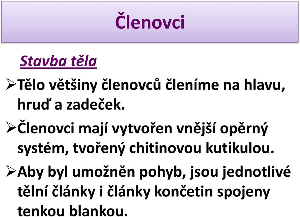 Členovci mají vytvořen vnější opěrný systém, tvořený