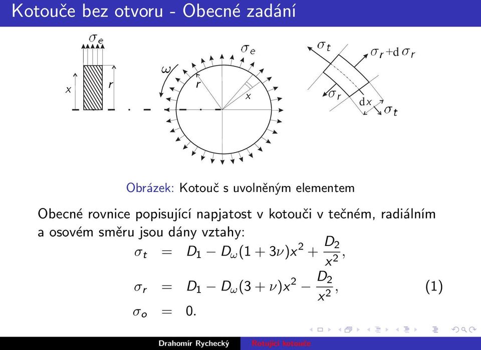 kotouči v tečném, radiálním a osovém směru jsou dány vztahy: σ t