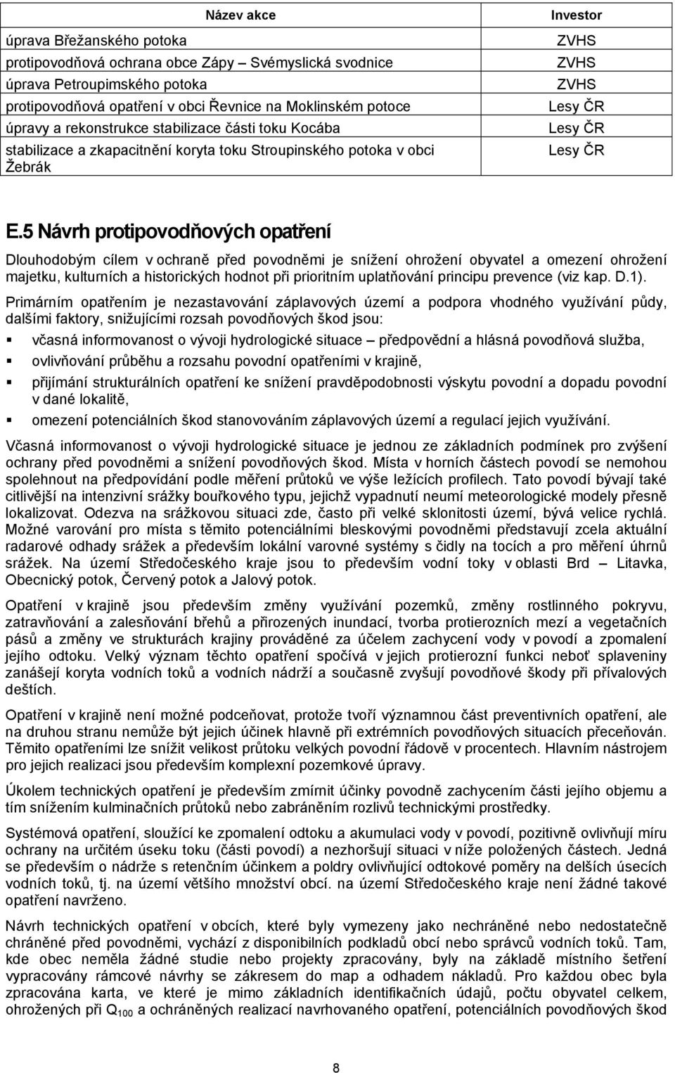 5 Návrh protipovodňových opatření Dlouhodobým cílem v ochraně před povodněmi je snížení ohrožení obyvatel a omezení ohrožení majetku, kulturních a historických hodnot při prioritním uplatňování