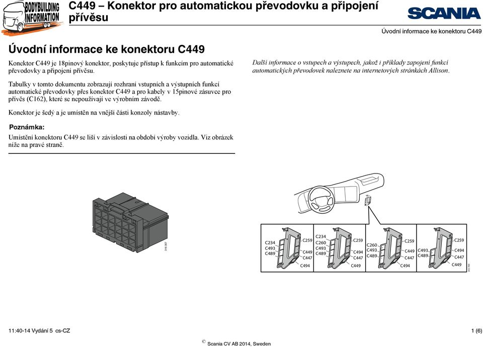Tabulky v tomto dokumentu zobrazují rozhraní vstupních a výstupních funkcí automatické převodovky přes konektor a pro kabely v 15pinové zásuvce pro přívěs (C162), které se nepoužívají ve