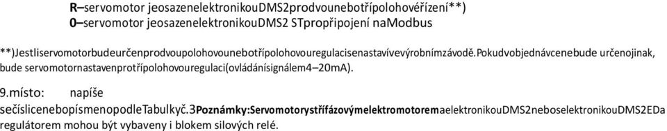 Pokudvobjednávcenebude určenojinak, bude servomotornastavenprotřípolohovouregulaci(ovládánísignálem4 20mA). 9.