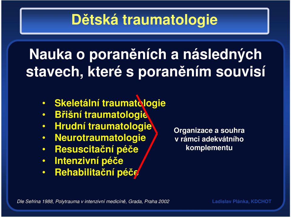 Neurotraumatologie Resuscitační péče Intenzivní péče Rehabilitační péče Organizace a