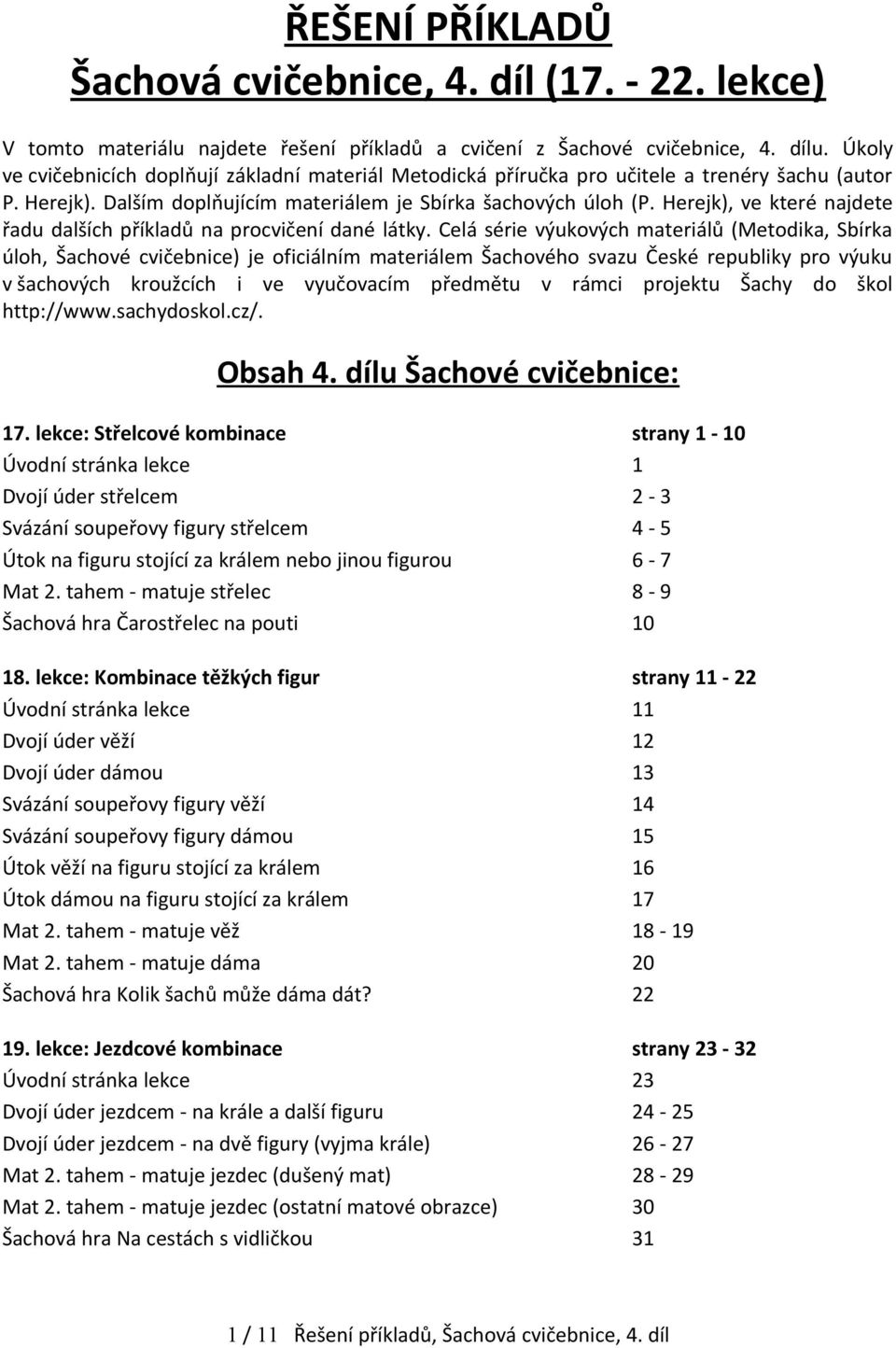 ŘEŠENÍ PŘÍKLADŮ Šachová cvičebnice, 4. díl ( lekce) - PDF Stažení zdarma