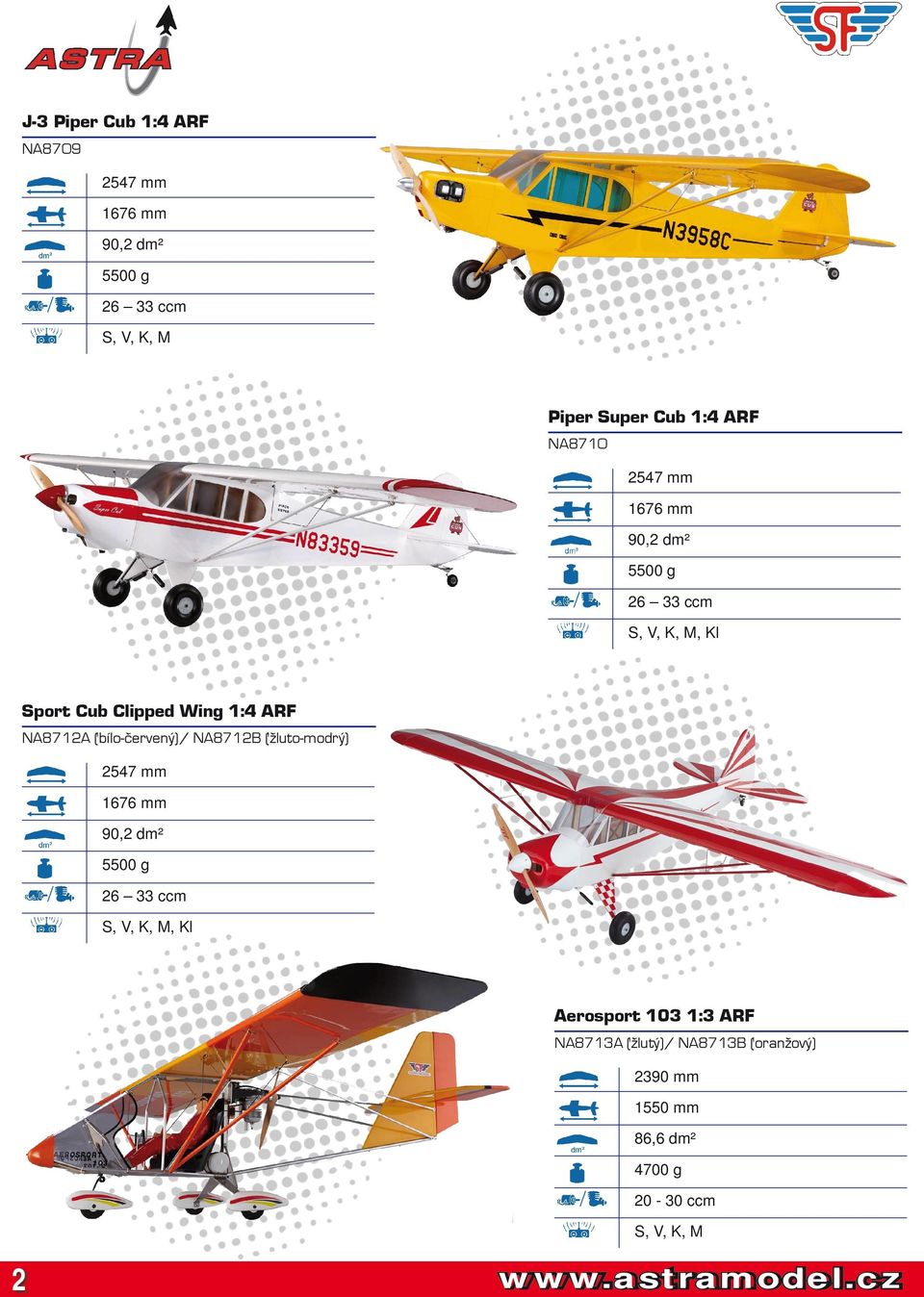 NA8712A (bílo-červený)/ NA8712B (žluto-modrý) 2547 mm 1676 mm 90,2 dm² 5500 g 26 33 ccm, Kl