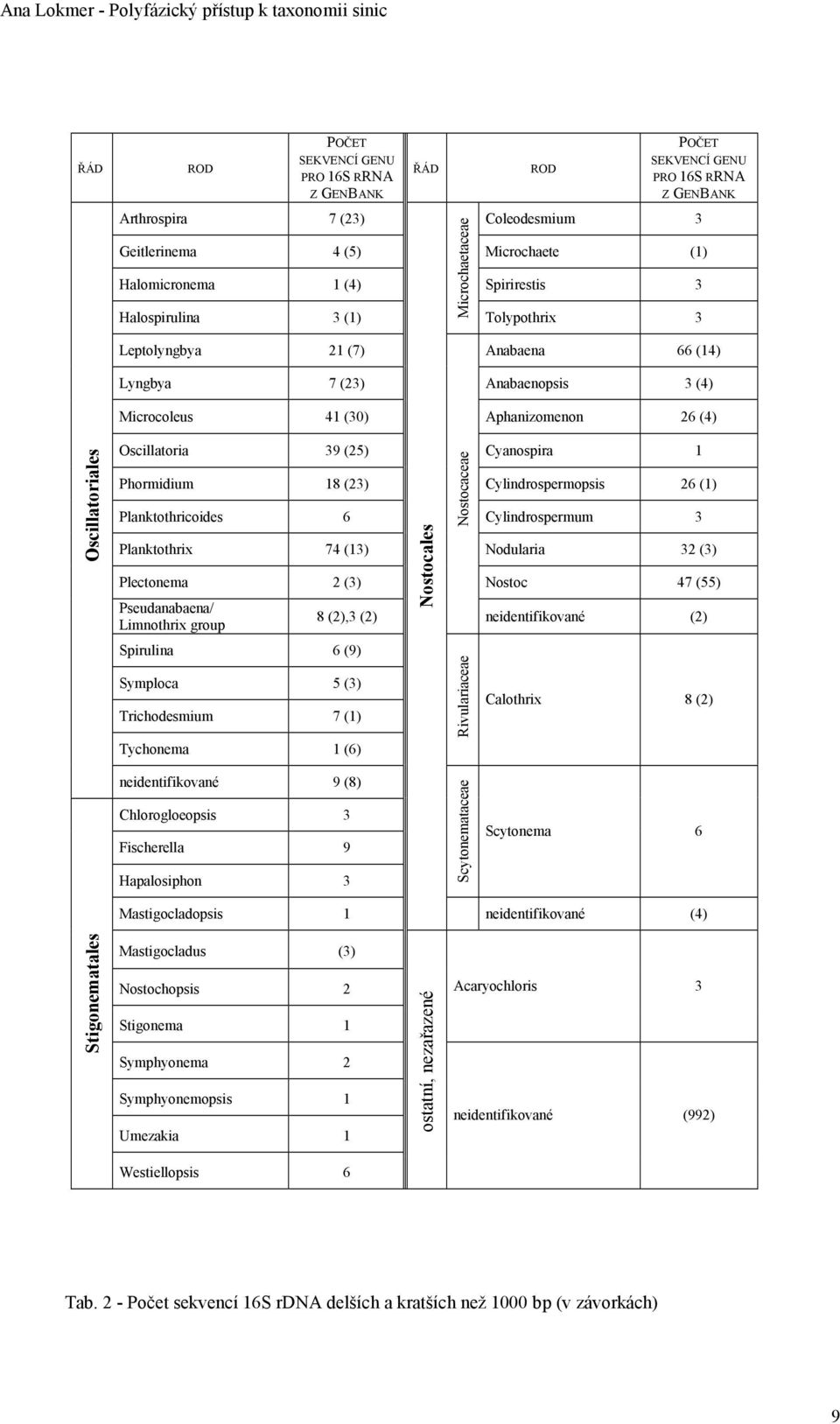 Oscillatoria 39 (25) Cyanospira 1 Phormidium 18 (23) Cylindrospermopsis 26 (1) Planktothricoides 6 Cylindrospermum 3 Planktothrix 74 (13) Nodularia 32 (3) Plectonema 2 (3) Nostoc 47 (55)
