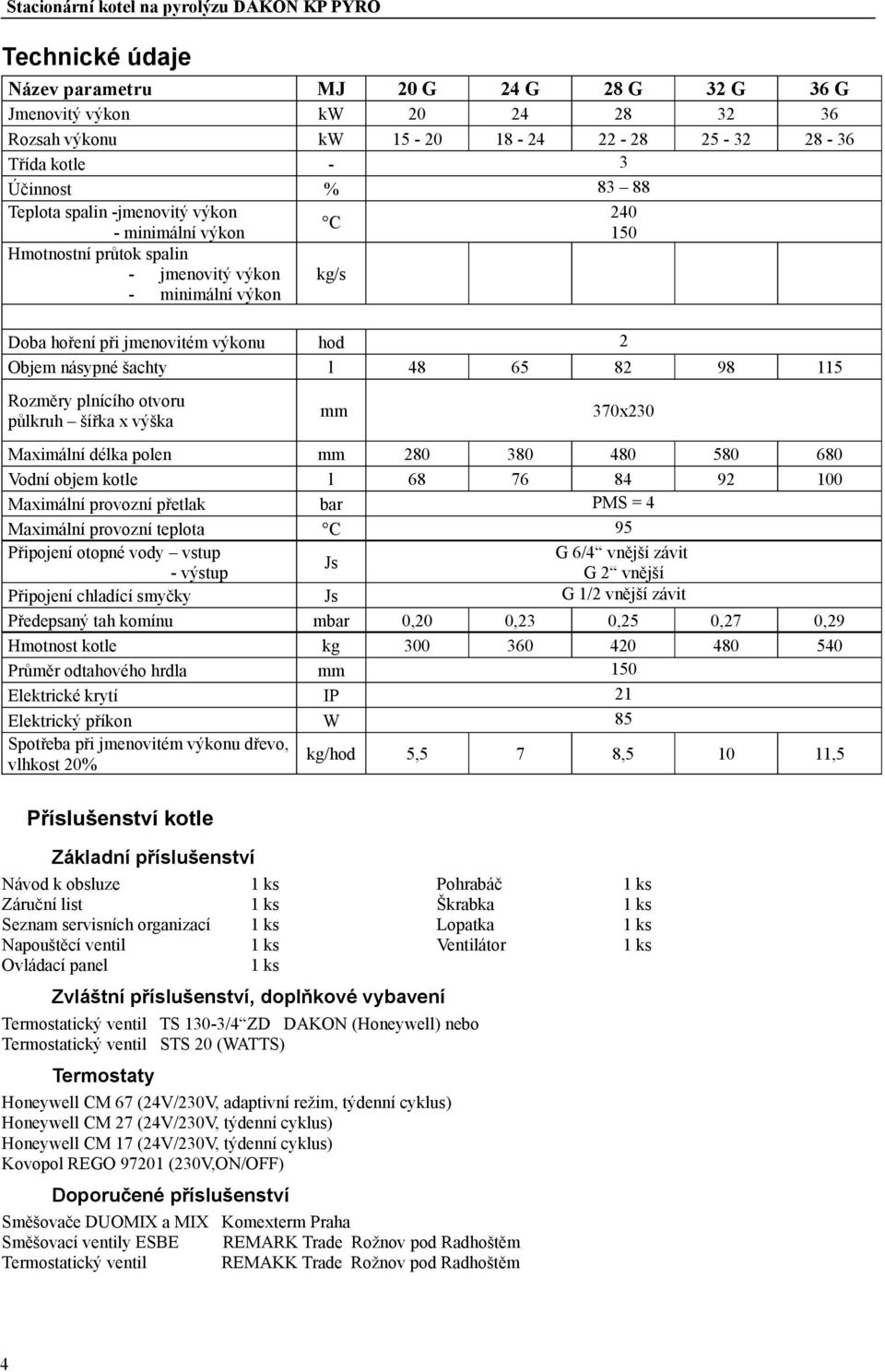 48 65 82 98 115 240 150 Rozměry plnícího otvoru půlkruh šířka x výška mm 370x230 Maximální délka polen mm 280 380 480 580 680 Vodní objem kotle l 68 76 84 92 100 Maximální provozní přetlak bar PMS =