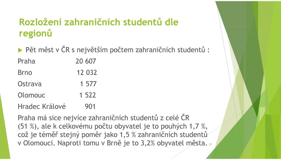 zahraničních studentů z celé ČR (51 %), ale k celkovému počtu obyvatel je to pouhých 1,7 %, což je