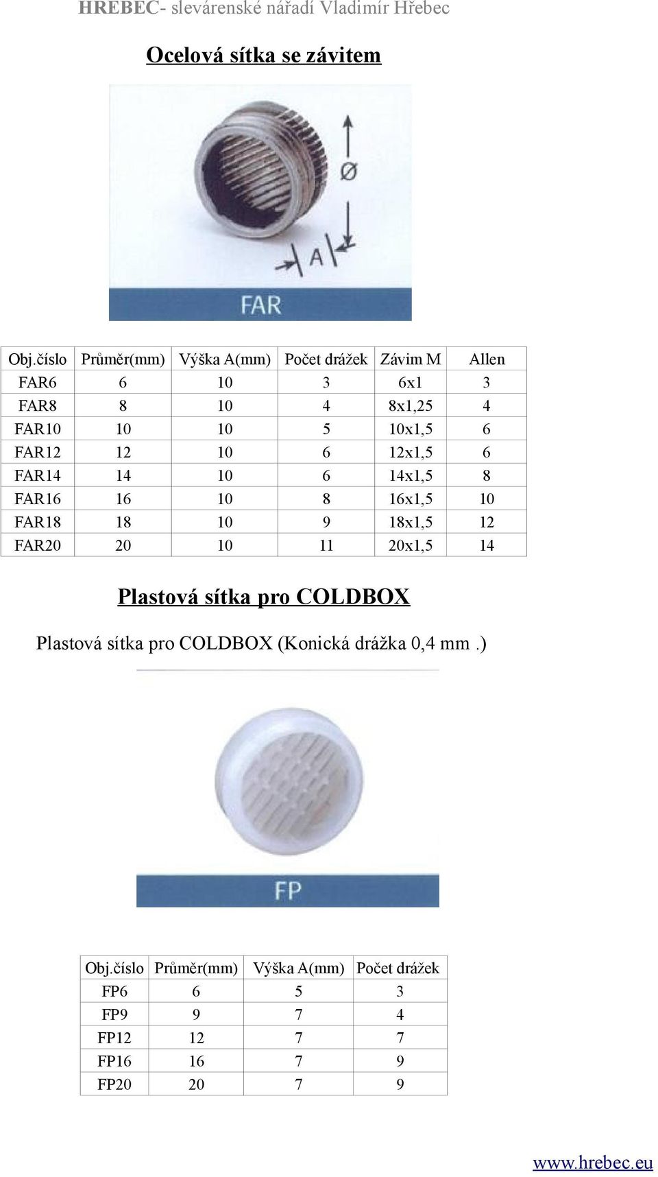 Allen 6 6 1 Plastová sítka pro COLDBOX Plastová sítka pro COLDBOX (Konická