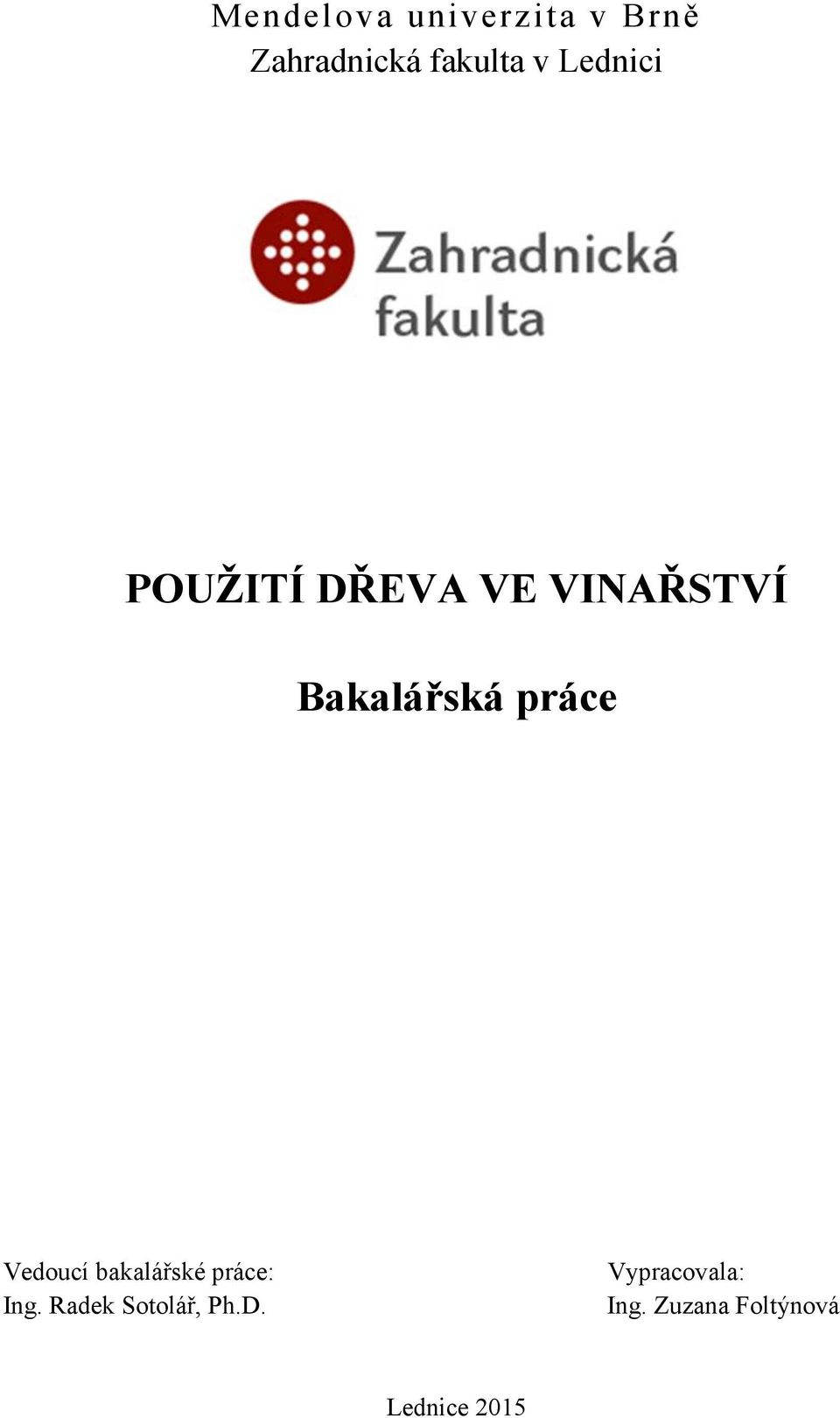 práce Vedoucí bakalářské práce: Ing.