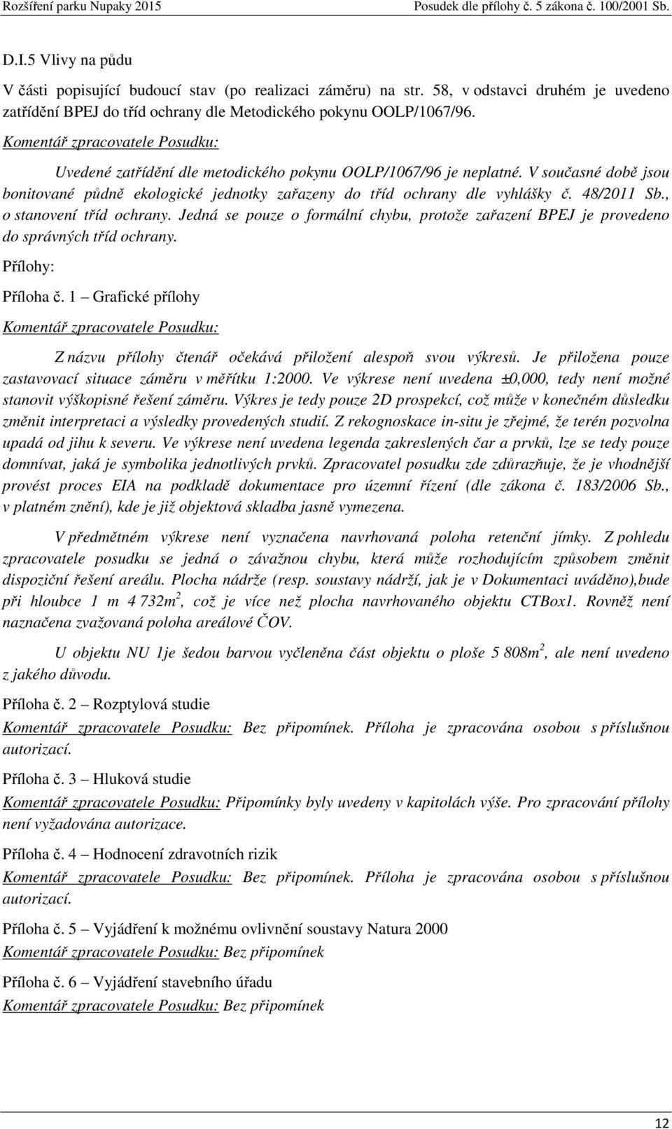 48/2011 Sb., o stanovení tříd ochrany. Jedná se pouze o formální chybu, protože zařazení BPEJ je provedeno do správných tříd ochrany. Přílohy: Příloha č.