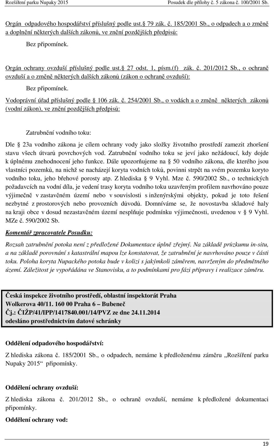 Vodoprávní úřad příslušný podle 106 zák. č. 254/2001 Sb.