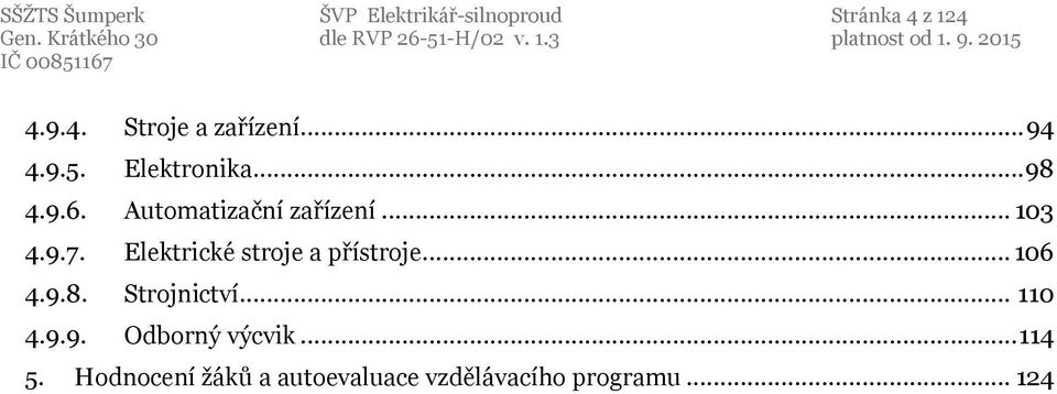 Elektrické stroje a přístroje... 106 4.9.8. Strojnictví... 110 4.9.9. Odborný výcvik.