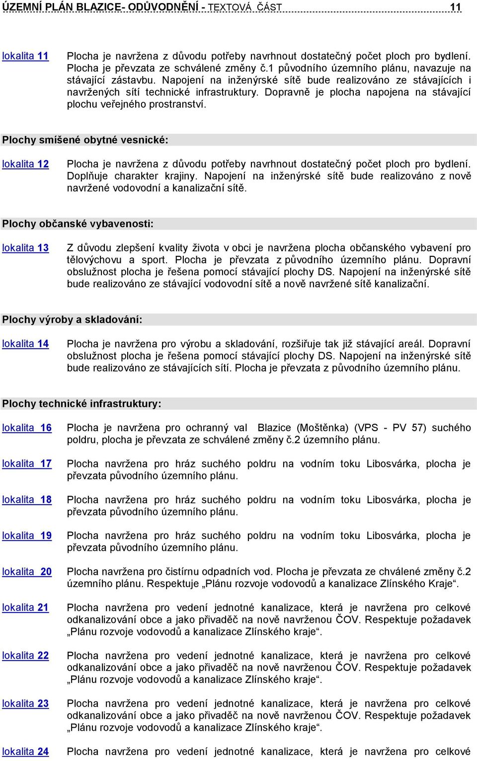 Dopravně je plocha napojena na stávající plochu veřejného prostranství. Plochy smíšené obytné vesnické: lokalita 12 Plocha je navržena z důvodu potřeby navrhnout dostatečný počet ploch pro bydlení.