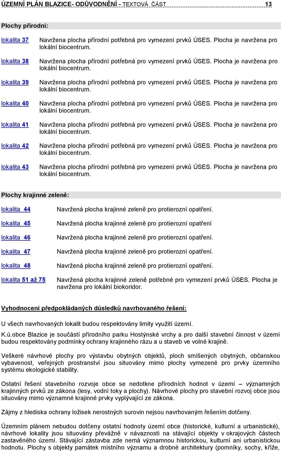 Navržena plocha přírodní potřebná pro vymezení  Navržena plocha přírodní potřebná pro vymezení  Navržena plocha přírodní potřebná pro vymezení  Navržena plocha přírodní potřebná pro vymezení 