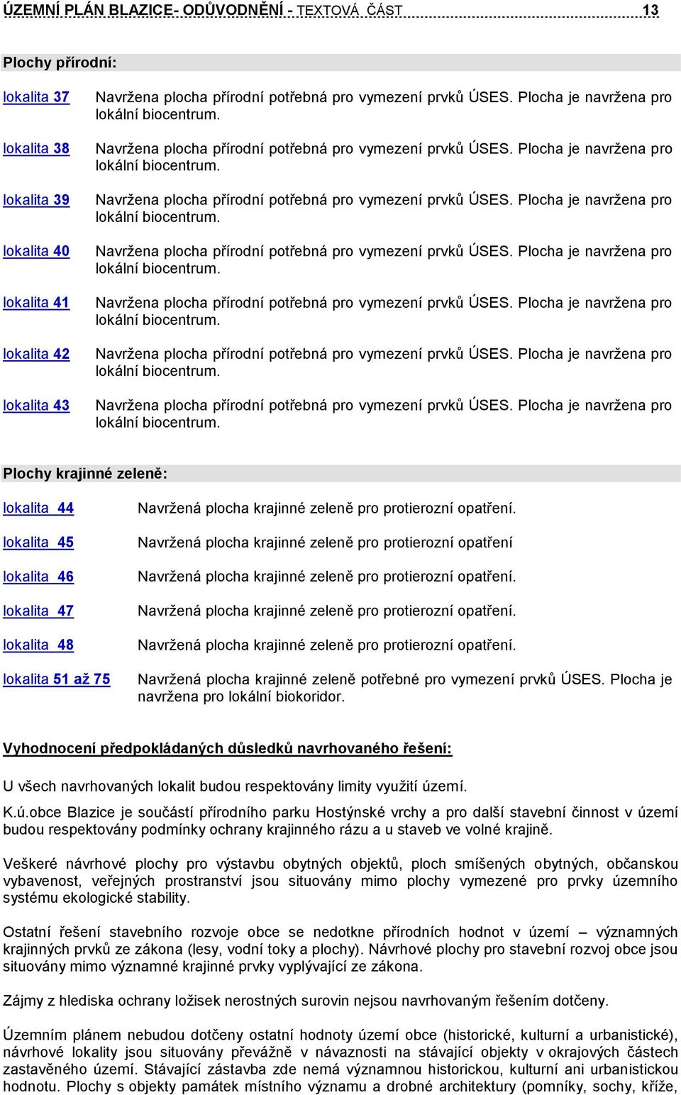 Navržena plocha přírodní potřebná pro vymezení  Navržena plocha přírodní potřebná pro vymezení  Navržena plocha přírodní potřebná pro vymezení  Navržena plocha přírodní potřebná pro vymezení 