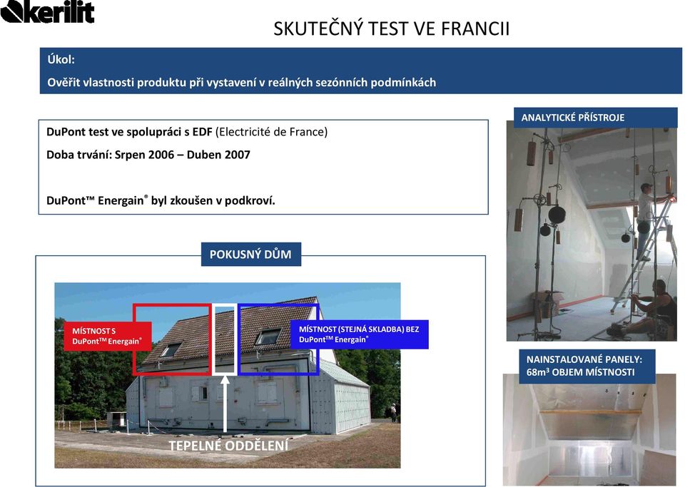 ANALYTICKÉ PŘÍSTROJE DuPont Energain byl zkoušen v podkroví.