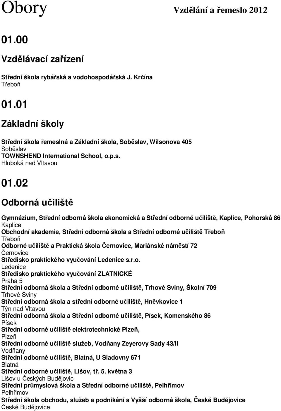 02 Odborná učiliště Gymnázium, Střední odborná škola ekonomická a Střední odborné učiliště, Kaplice, Pohorská 86 Kaplice Obchodní akademie, Střední odborná škola a Střední odborné učiliště Odborné