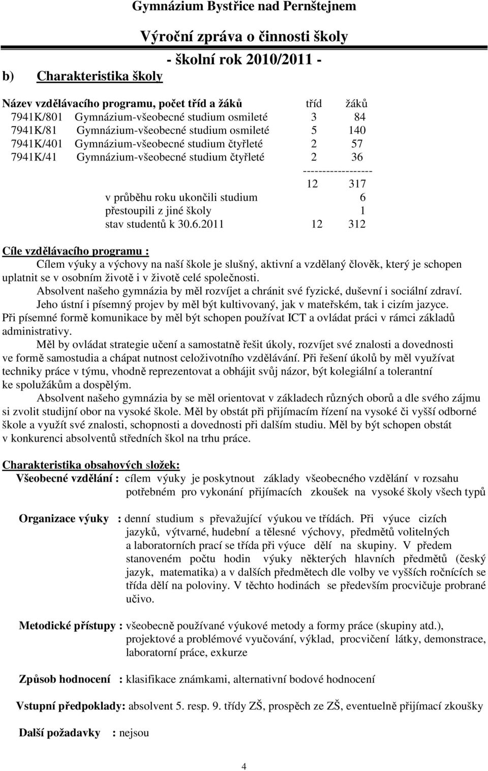 6.2011 12 312 Cíle vzdělávacího programu : Cílem výuky a výchovy na naší škole je slušný, aktivní a vzdělaný člověk, který je schopen uplatnit se v osobním životě i v životě celé společnosti.