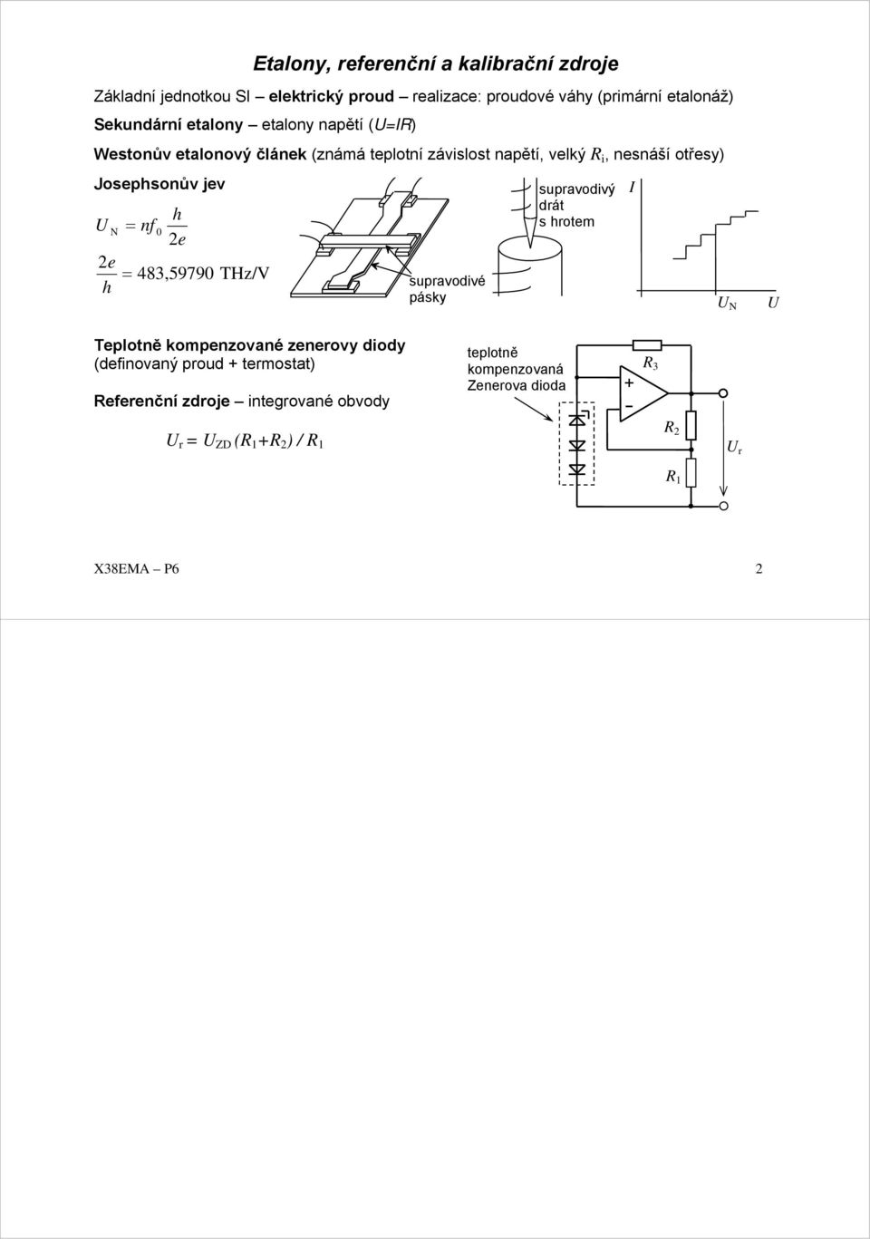 nf 0 h 2e supravodivý drát s hrotem I 2e h = 483,59790 THz/V supravodivé pásky U U Teplotně kompenzované zenerovy diody (definovaný proud