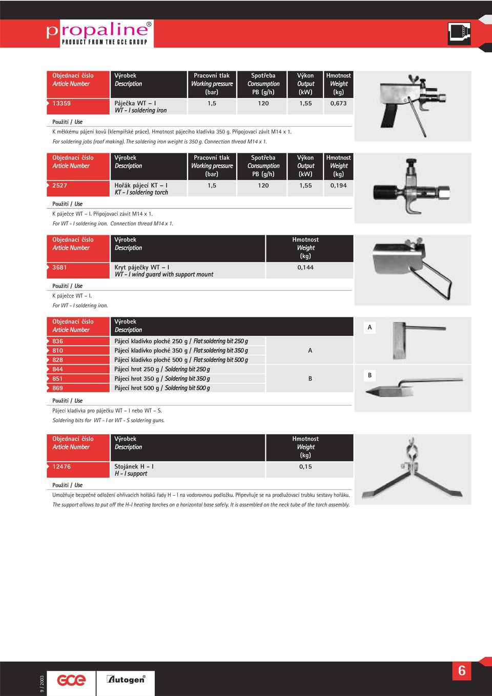 Objednací číslo Výrobek Pracovní tlak Spotřeba Výkon Hmotnost 2527 Hořák pájecí KT I 1,5 120 1,55 0,194 KT - I soldering torch K páječce WT I. Připojovací závit M14 x 1. For WT - I soldering iron.