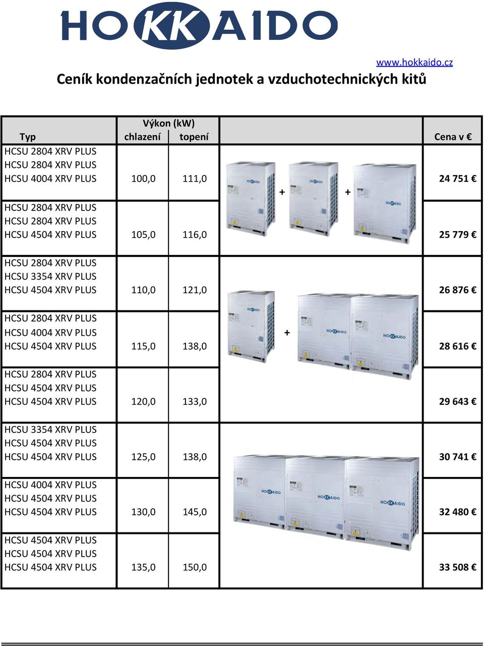 chlazení topení Cena v HCSU 4004 XRV PLUS 100,0 111,0 24 751 + + 105,0 116,0 25