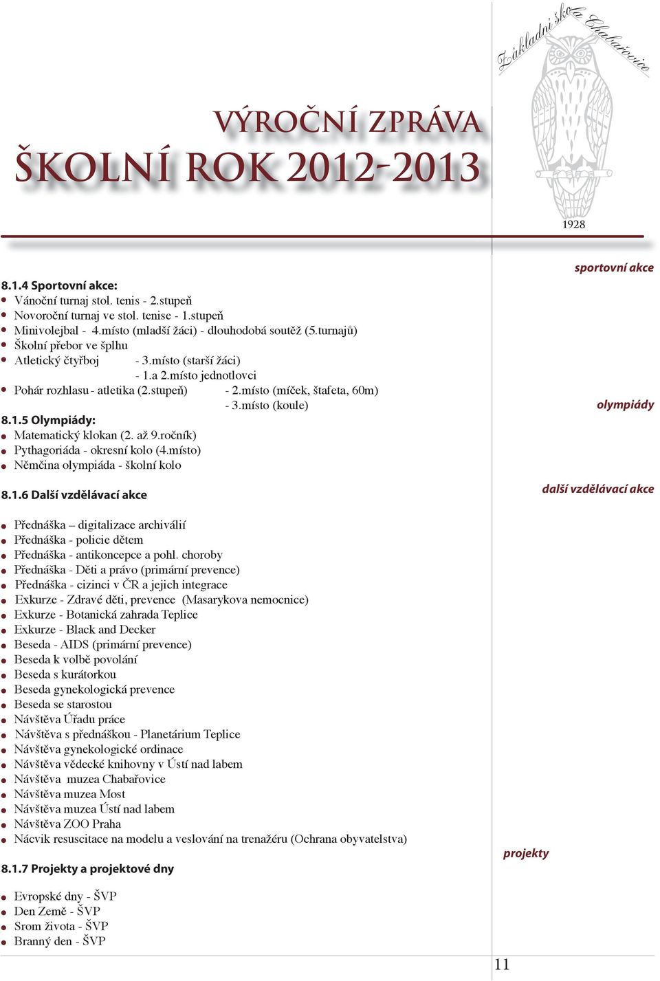 až 9.ročník) Pythagoriáda - okresní kolo (4.místo) Němčina olympiáda - školní kolo 8.1.