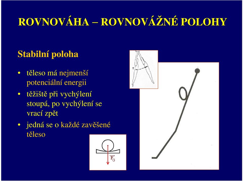 energii těžiště při vychýlení stoupá, po