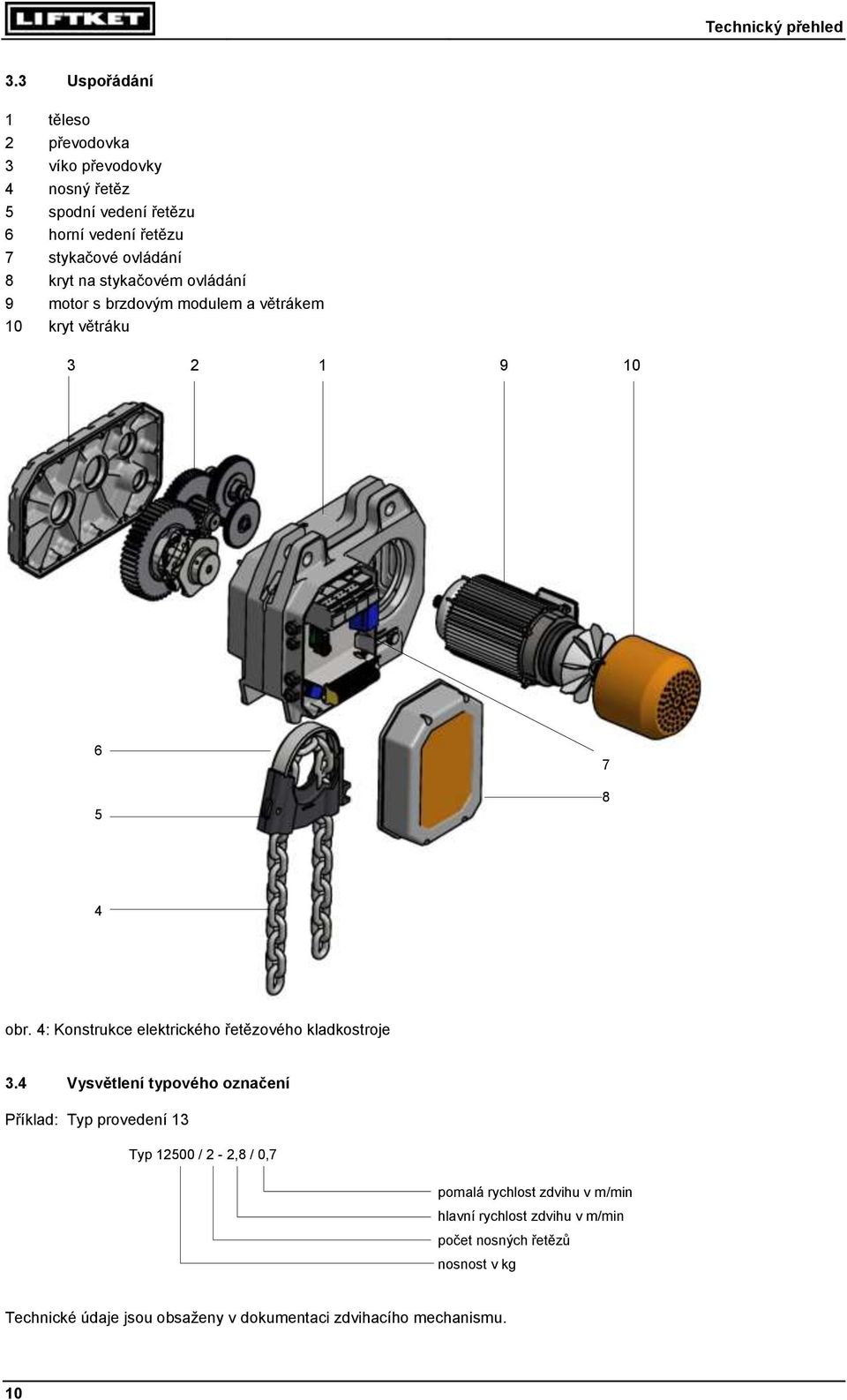 na stykačovém ovládání 9 motor s brzdovým modulem a větrákem 10 kryt větráku 3 2 1 9 10 6 5 7 8 4 obr.