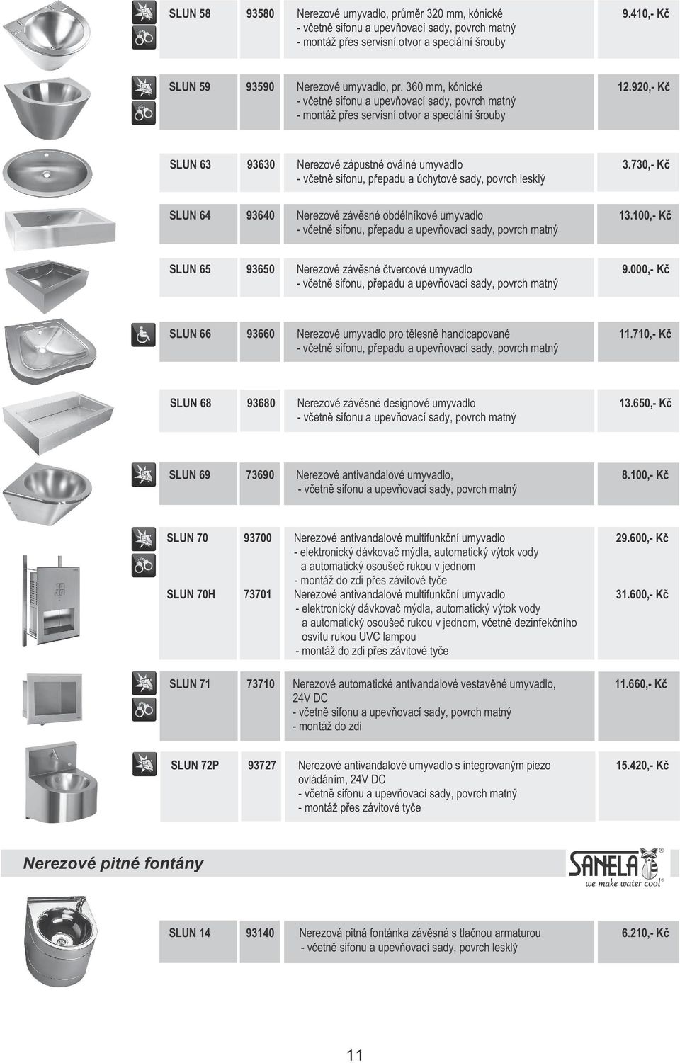 730,- K - v etn sifonu, p epadu a úchytové sady, povrch lesklý SLUN 64 93640 Nerezové záv sné obdélníkové umyvadlo 13.