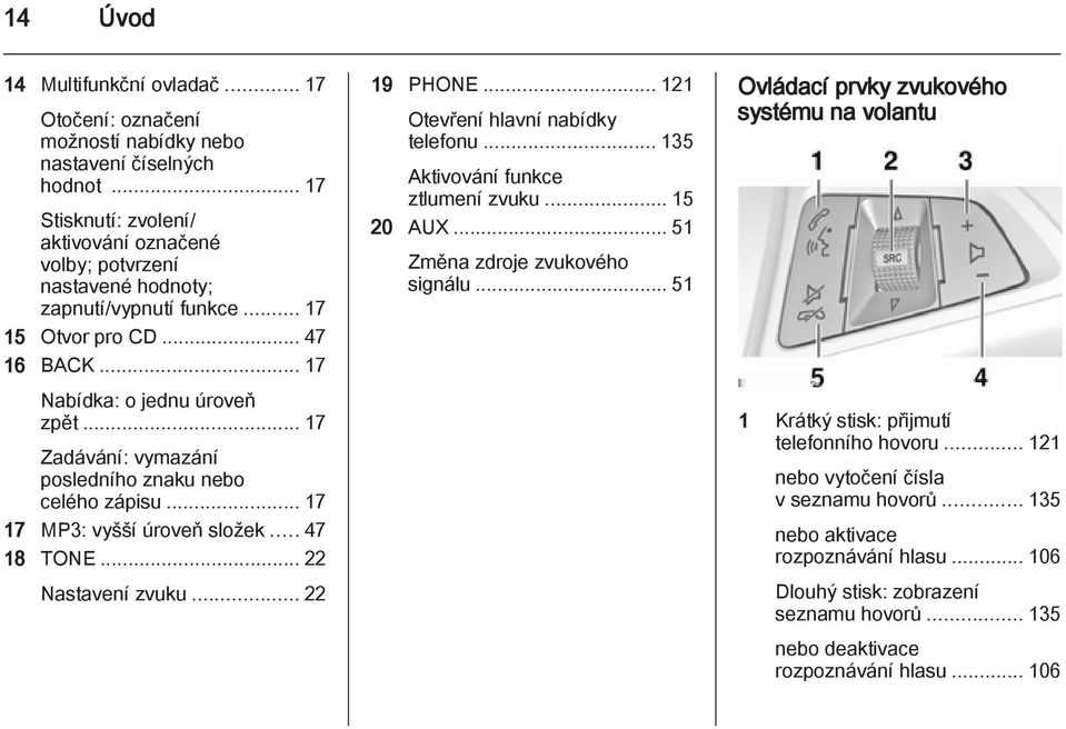 .. 17 Zadávání: vymazání posledního znaku nebo celého zápisu... 17 17 MP3: vyšší úroveň složek... 47 18 TONE... 22 Nastavení zvuku... 22 19 PHONE... 121 Otevření hlavní nabídky telefonu.