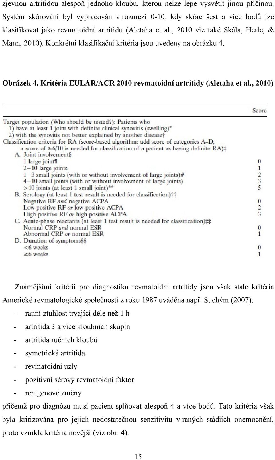 Konkrétní klasifikační kritéria jsou uvedeny na obrázku 4. Obrázek 4. Kritéria EULAR/ACR 2010 revmatoidní artritidy (Aletaha et al.
